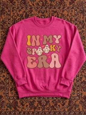 Gildan Hot Pink 'In My Spooky Era' Graphic Crewneck Sweatshirt